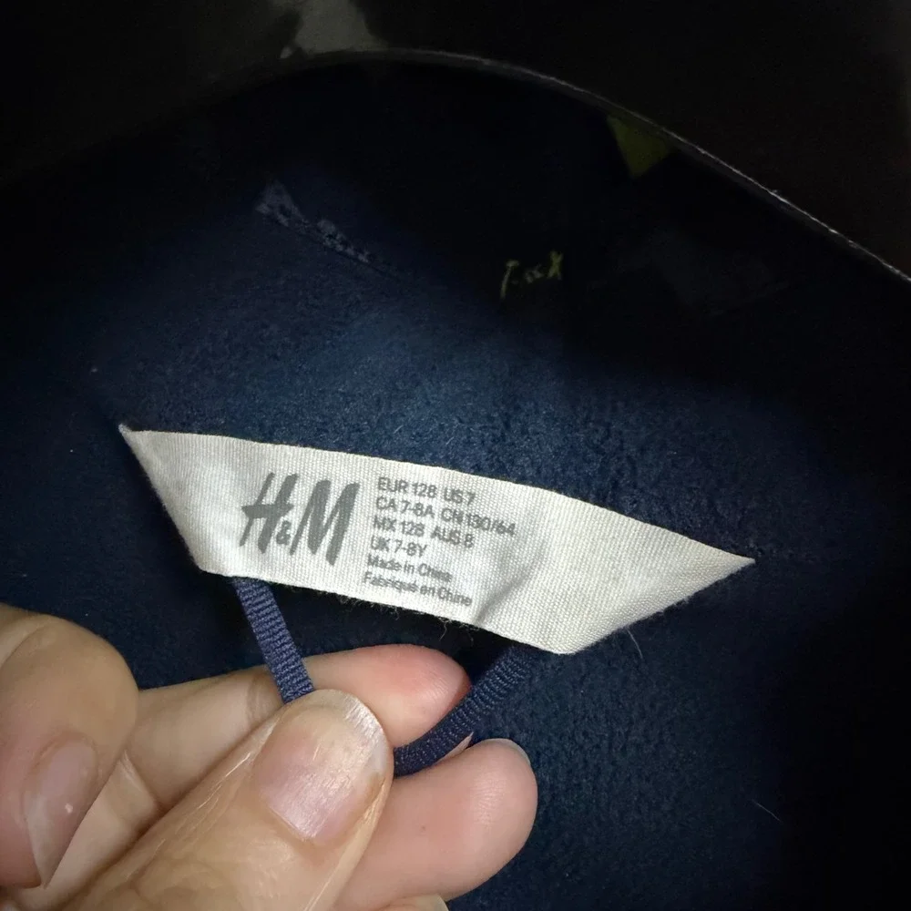 HM Kids Navy Dinosaur Softshell Jacket Detachable Hood Fleece Lined Size 7Y